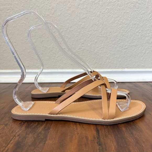MADEWELL Boardwalk Trio Strap Slide Sandals in Tan Leather BRAZIL MADE - Picture 3 of 9